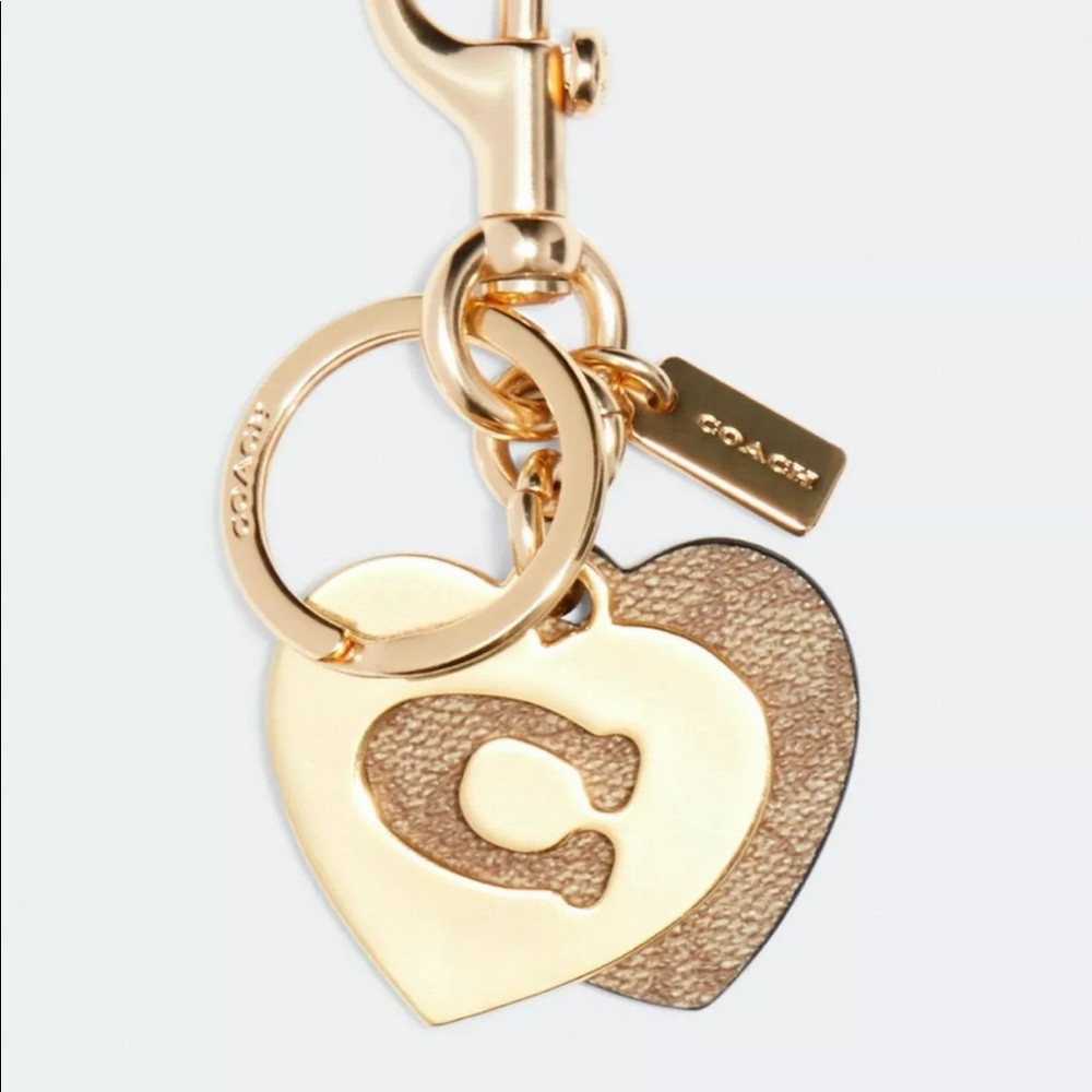 COACH  Signature Hearts Key Ring Bag Charm Gold / - Picture 2 of 13